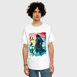 Футболка оверсайз мужская Japanese samurai - ghost of Tsushima sketch, цвет: белый — фото 2