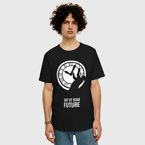 Мужская футболка оверсайз Back to the future clocks / Черный – фото 3