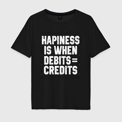 Мужская футболка оверсайз Счастье когда дебет сходиться с кредитом / Черный – фото 1