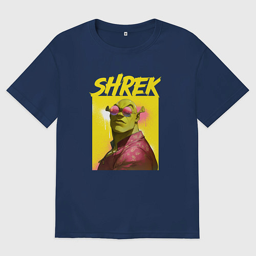 Мужская футболка оверсайз Shrek гигачад / Тёмно-синий – фото 1