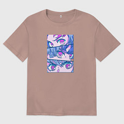 Футболка оверсайз мужская Тандзиро Незуко и Зеницу Клинок рассекающий демоно, цвет: пыльно-розовый