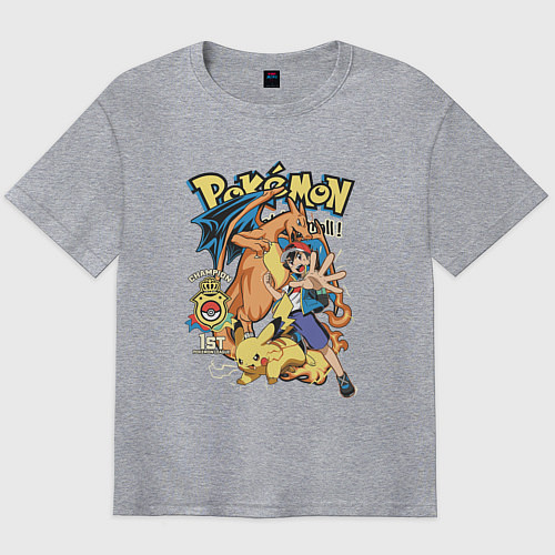 Мужская футболка оверсайз Покемоны все Pokemons / Меланж – фото 1