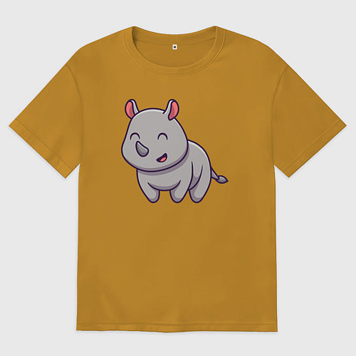 Мужская футболка оверсайз Весёлый носорог / Горчичный – фото 1