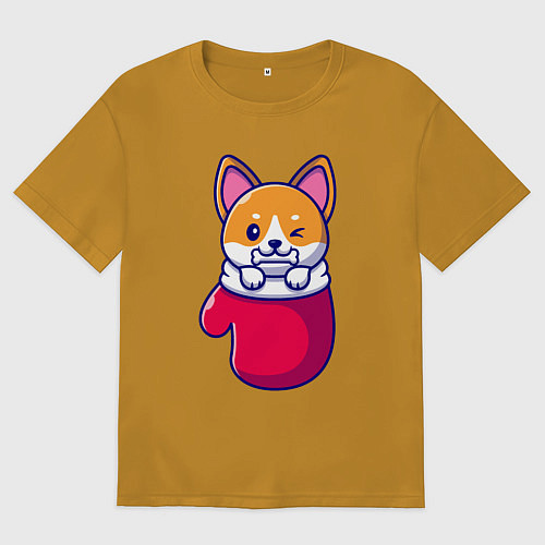 Мужская футболка оверсайз Собачка в варежке / Горчичный – фото 1