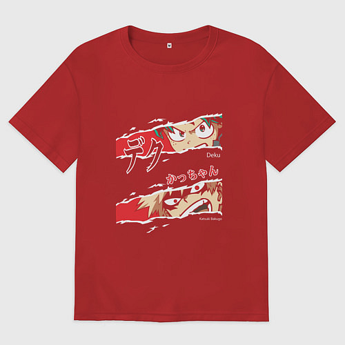 Мужская футболка оверсайз Моя геройская академия My Hero Academia Деку Бакуг / Красный – фото 1