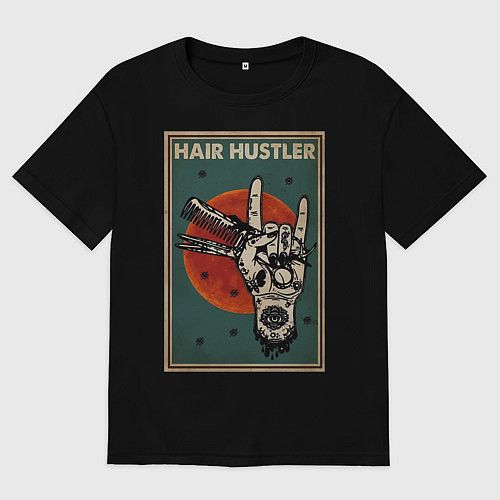 Мужская футболка оверсайз Парикмахер ножницы / Черный – фото 1