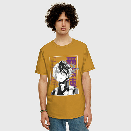Мужская футболка оверсайз Моя геройская академия Шото Тодороки / Горчичный – фото 3