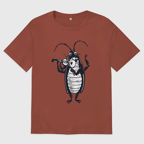 Мужская футболка оверсайз Таракан скрипач / Кирпичный – фото 1