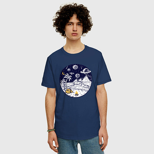 Мужская футболка оверсайз Космический остров / Тёмно-синий – фото 3