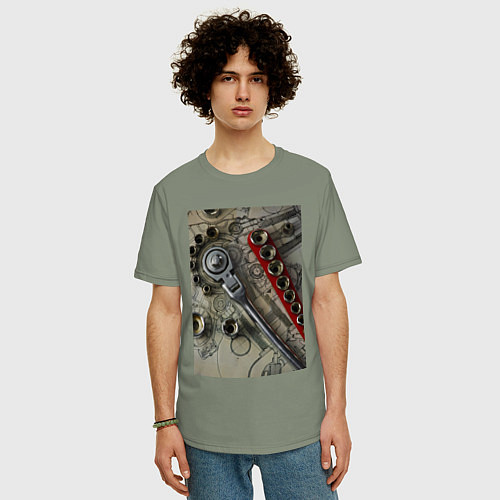 Мужская футболка оверсайз Трещотка ключ и чертеж / Авокадо – фото 3