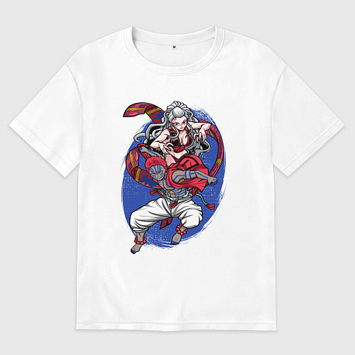 Мужская футболка оверсайз Клинок рассекающий демонов Акадза Даки Высшие Луны / Белый – фото 1