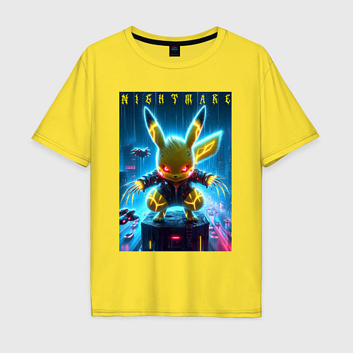 Мужская футболка оверсайз Cyber Pikachu - neon glow ai art / Желтый – фото 1