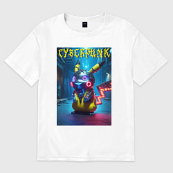 Футболка оверсайз мужская Cyberpunk - cool Pikachu neon glow, цвет: белый