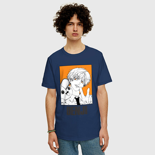 Мужская футболка оверсайз Человек-бензопила Denji Почита / Тёмно-синий – фото 3