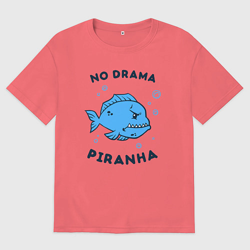 Мужская футболка оверсайз No drama piranha / Коралловый – фото 1