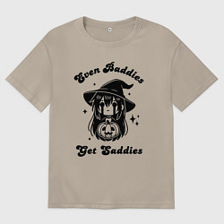 Футболка оверсайз мужская Милая ведьма - даже плохиши иногда плачут, цвет: миндальный