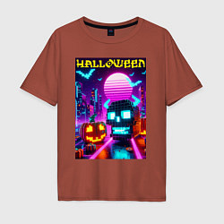 Футболка оверсайз мужская Minecraft and halloween- vaporwave, цвет: кирпичный