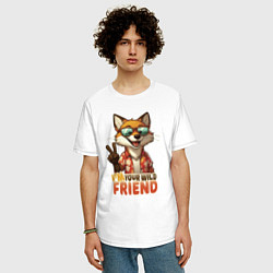 Футболка оверсайз мужская Лисёнок в очках - little fox - мой дикий друг, цвет: белый — фото 2