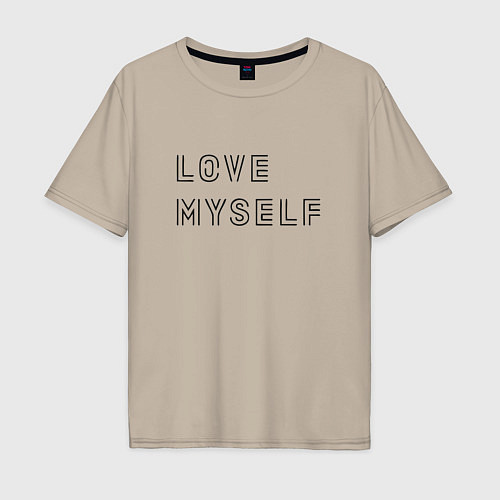 Мужская футболка оверсайз BTS love myself надпись / Миндальный – фото 1