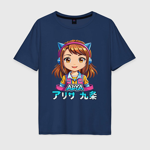 Мужская футболка оверсайз Аля девочка аниме по русски / Тёмно-синий – фото 1