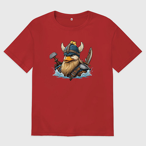 Мужская футболка оверсайз Утка воин викинг / Красный – фото 1