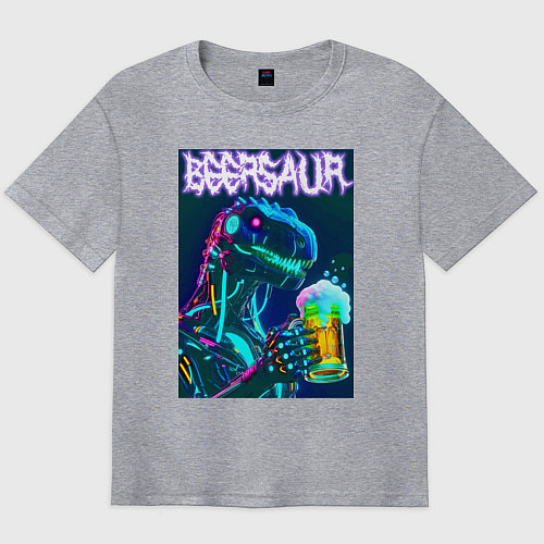 Мужская футболка оверсайз Neon cyber beersaur - neon glow fantasy / Меланж – фото 1