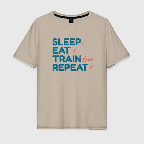 Мужская футболка оверсайз Eat sleep train repeat - blue and red / Миндальный – фото 1