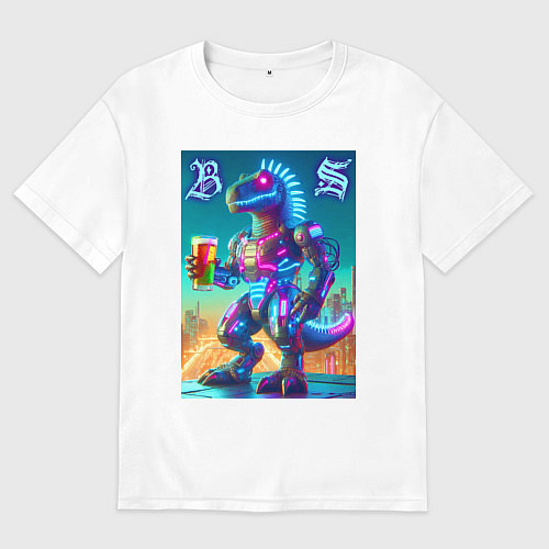 Мужская футболка оверсайз Beersaur neon glow - meme / Белый – фото 1