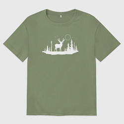 Футболка оверсайз мужская Олень в лесу, цвет: авокадо