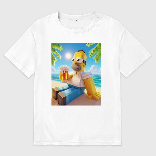 Мужская футболка оверсайз Гомер Симпсон в стиле Майнкрафт с кружкой пива - н / Белый – фото 1