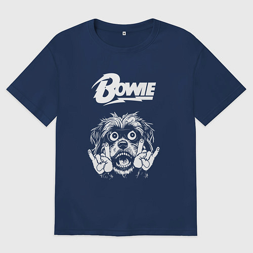 Мужская футболка оверсайз David Bowie rock dog / Тёмно-синий – фото 1