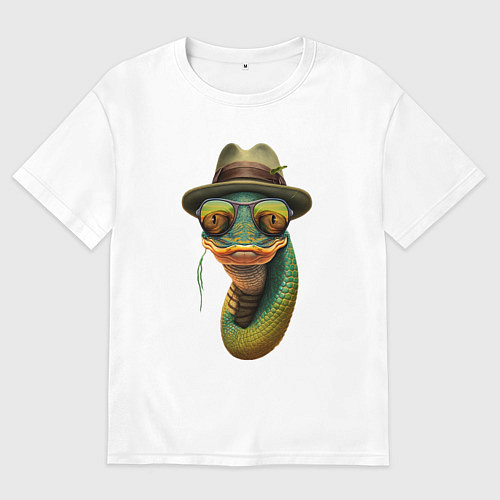 Мужская футболка оверсайз Змея в шляпе / Белый – фото 1