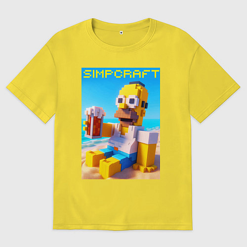 Мужская футболка оверсайз Minecraft and Simpsons collaboration - ai art / Желтый – фото 1