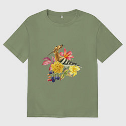 Футболка оверсайз мужская Осенний букет и птица удод, цвет: авокадо
