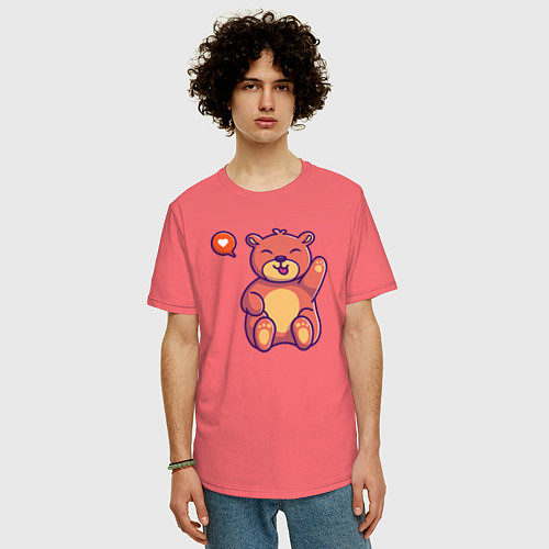Мужская футболка оверсайз Lovely bear / Коралловый – фото 3
