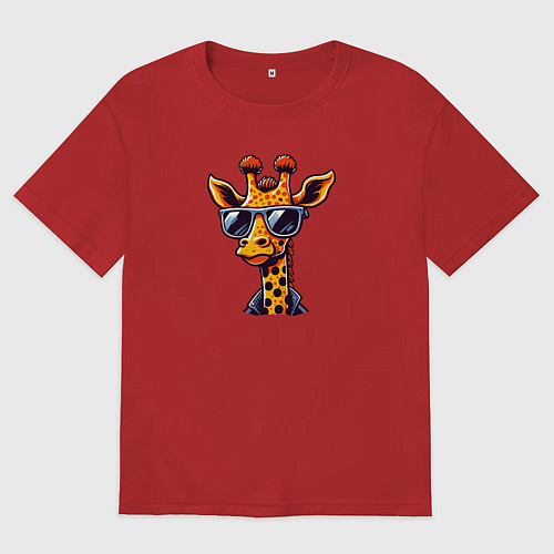 Мужская футболка оверсайз Жираф в солнцезащитных очках / Красный – фото 1