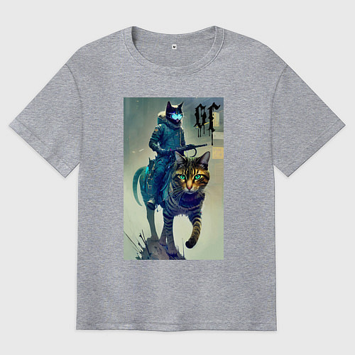 Мужская футболка оверсайз Cat forces - ai art fantasy / Меланж – фото 1