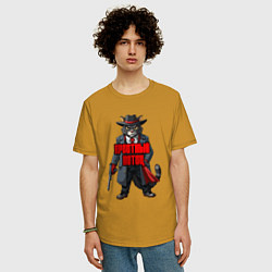 Футболка оверсайз мужская Крестный котец с оружием, цвет: горчичный — фото 2