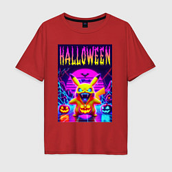 Футболка оверсайз мужская Pikachu - halloween vaporwave, цвет: красный