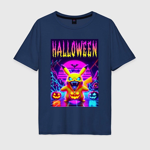 Мужская футболка оверсайз Pikachu - halloween vaporwave / Тёмно-синий – фото 1