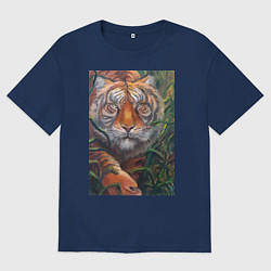Футболка оверсайз мужская Охотящийся тигр, цвет: тёмно-синий