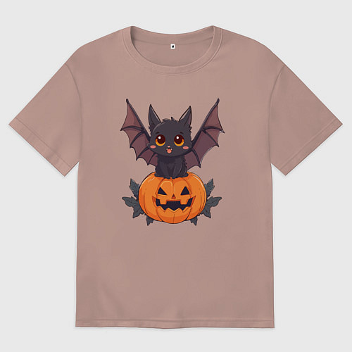 Мужская футболка оверсайз Летучая мышь на тыкве / Пыльно-розовый – фото 1