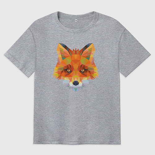 Мужская футболка оверсайз Лисичка лоу поли / Меланж – фото 1