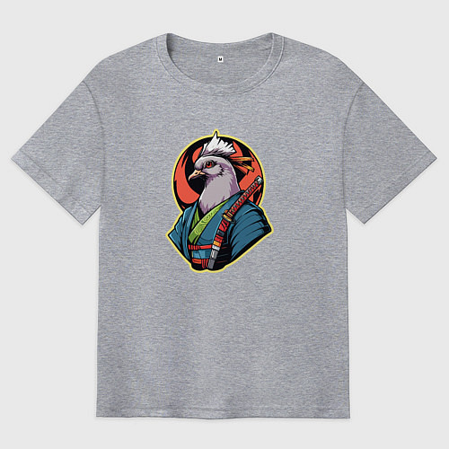 Мужская футболка оверсайз Голубь самурай / Меланж – фото 1