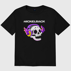 Футболка оверсайз мужская Nickelback - неоновый череп, цвет: черный