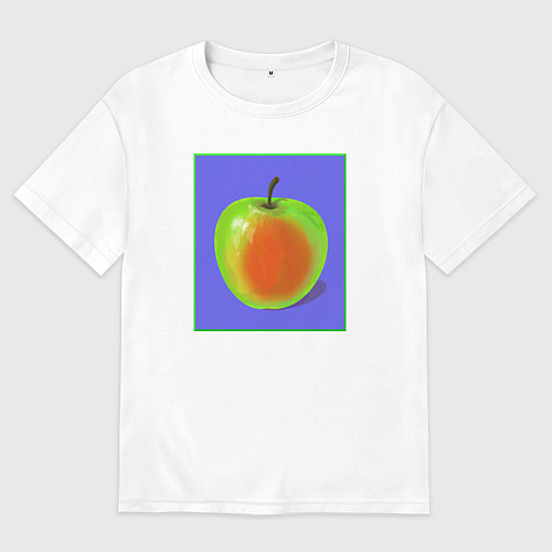 Мужская футболка оверсайз Яблоко на фиолетовом фоне - pop art / Белый – фото 1