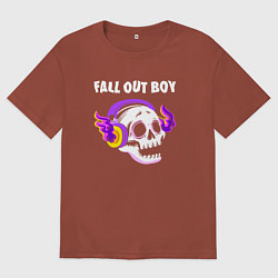 Футболка оверсайз мужская Fall Out Boy - неоновый череп, цвет: кирпичный