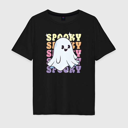 Мужская футболка оверсайз Cute little spooky ghost / Черный – фото 1