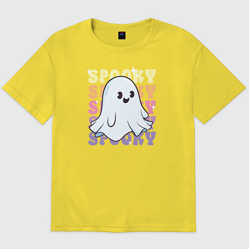 Мужская футболка оверсайз Cute little spooky ghost / Желтый – фото 1