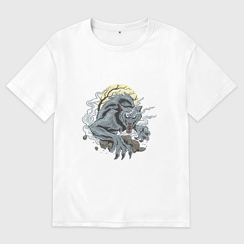 Мужская футболка оверсайз Оборотень волк при луне / Белый – фото 1